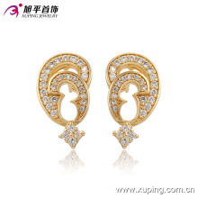 91139 novel shape tanishq gold plated diamond earrings with geometric pendant